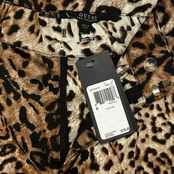 Nwt Guess Womens Size Small Leopard Cheetah Print Brown Pant Skinny Ruched NEW - Picture 4 of 9
